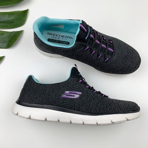 Skechers Summits Sneakers Slip On Black Comfort Memory Foam Women's 7 Wide Fit - Picture 1 of 11